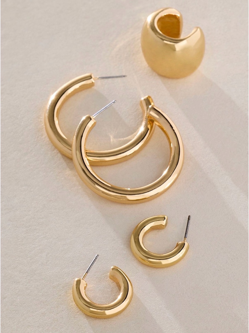 Free People Gold Tone Chunky Hoop Earring & Ear Cuff 3 piece Set - New With Tags